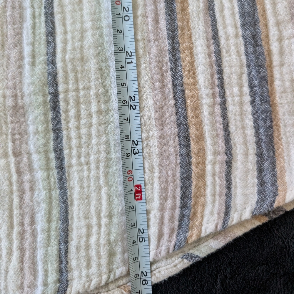 100% Cotton Button Down Shirt Parchment Stripe Minimalist Neutral Coastal Eco M image 6